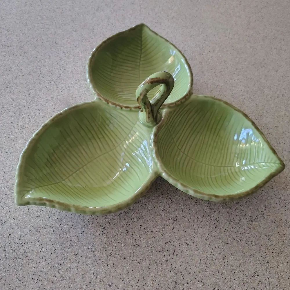 Pottery Barn Green Leaf Ceramic Dish